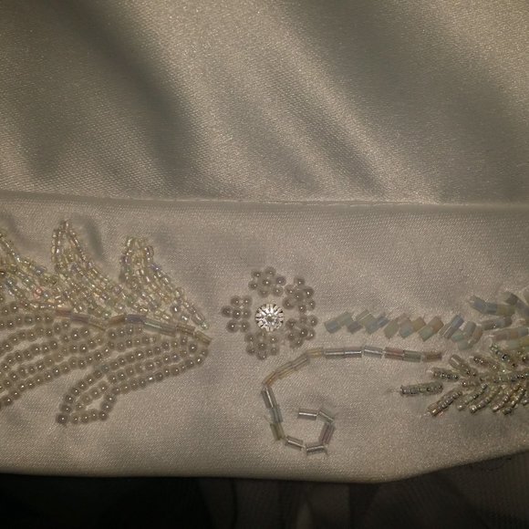 Vintage Style Mori Lee Beaded Satin Gown in Soft White - Picture 8 of 12